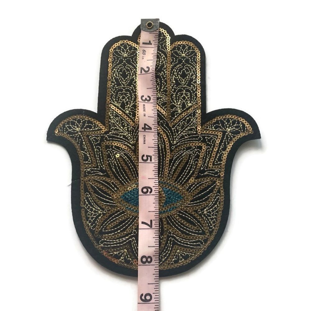 Large Gold Turkish Eye Hamsa Sequins Patch - Picture 2 of 4